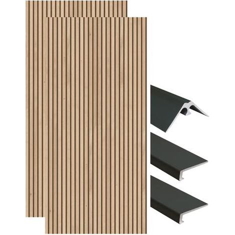 ONDEE - Kit instalación paneles murales esquina BELLA listones madera 120cm perfil negro (1/4)