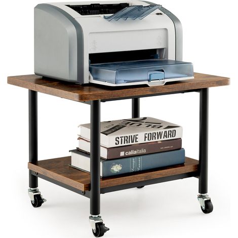 2-Tier Rolling End Table Storage Rack with 4 Wheels Under Desk Printer Table