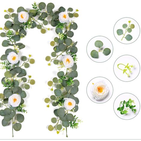 Generische 1,8 m lange künstliche Blumengirlande mit künstlichen Rosen und rosa Blüten für Hochzeiten, Hauspartys, Tischdekorationen, künstliche Seidenblumen und künstliches Grün