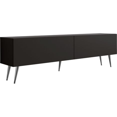 Meuble TV : Noir Mat, pieds Chrome, 170 x 52 x 32 cm (1/5)