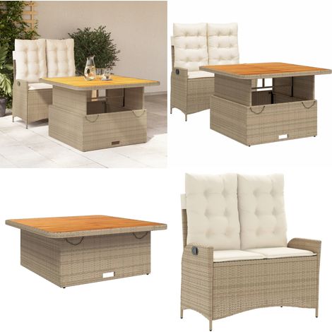 Ensemble à manger de jardin et coussins 2 pcs beige poly rotin - Banc de jardin - Table de jardin (1/5)