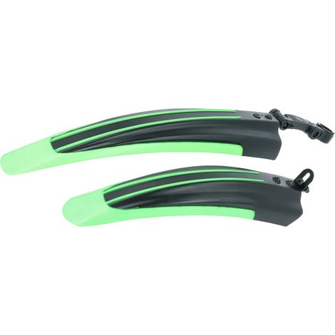 vhbw Bike Mud Guard Set for Front & Back Wheels for Installation on all Mountain Bikes with 24" / 26" Tyres - black / green plastic (1/5)