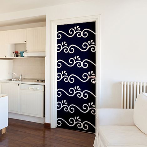 Sticker Porte Arabesque 204x83cm - Autocollant Blanc et Bleu pour Murs et Portes Intérieurs/Extérieurs (1/4)
