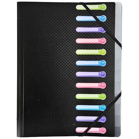 EXACOMPTA Trieur 24x32cm Polypropylène 12 Compartiments Noir (1/5)
