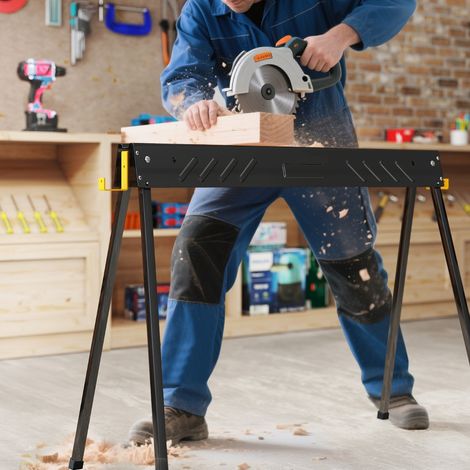 Lot de 2 Tréteaux de Sciage Pliables Métalliques Charge 500 kg Chevalets de Sciage Portable avec 2x4 Bras de Support 94 x 47 x 74 cm (1/2)