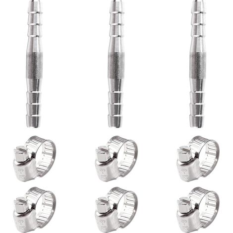 3 Pièces 6mm Coupleur Droit Adaptateur, Raccords de Tuyau Cannelés en Acier Inoxydable, Connecteur de Tuyau de Carburant en 2 Voies, avec 6 Pièces Colliers de Serrage, pour Air, Gaz, Eau (1/5)