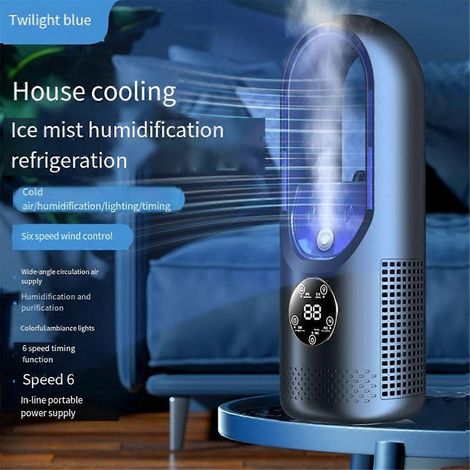 Lüfterblattloser, wassergekühlter Desktop-Ventilator, blau