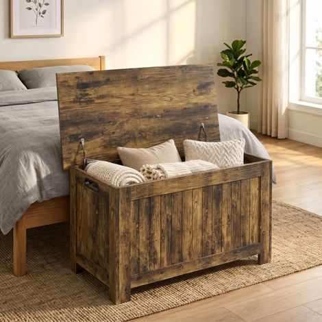 Cassapanca contenitore con coperchio 81 x 40 x 46 cm in MDF marrone rustico - CHICFURN (1/5)