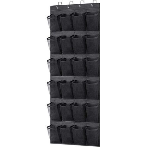 Hängender Schuhschrank mit 24 atmungsaktiven Netzfächern, Kleiderschrank-Organizer für die Tür, 56 x 150 cm, Schwarz. (1/5)