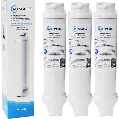 Filtro de agua AllSpares (3 unidades) para frigorífico compatible con AEG-Electrolux EWF02 / 8079467042 (1/2)