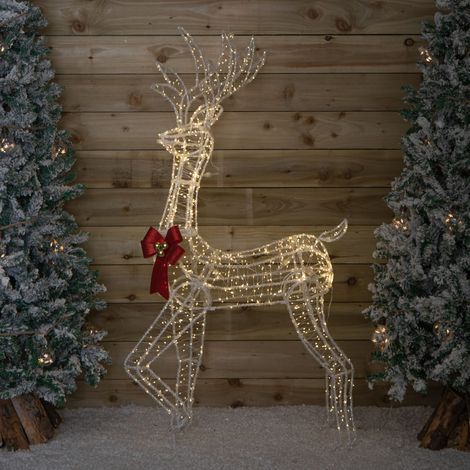 1.48m Light up Acrylic Christmas Deer Decoration with Red Bow and 940 Warm White LEDs (1/5)