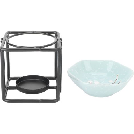 Brûle-parfum bleu, cadre en fer avec bol en céramique, diffuseur d'aromathérapie pour bougie chauffe-plat, porte-bougie. (1/5)