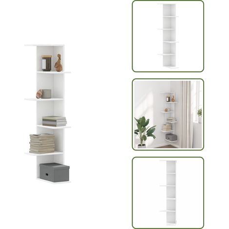 Étagère d'angle murale blanc 36,5x36,5x140 cm bois d'ingénierie - Étagère Murale - Étagère D'angle - Meuble Mural - Rangement Mural - Décoration Murale (1/5)