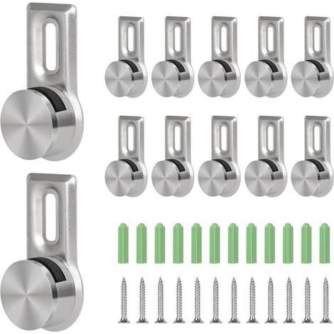 Lot de 12 x Fixation Miroir Mural Accroche Miroir pour Plaques de 4-7 Mm d'épaisseur, Attache Miroir Lourd pour Tableaux en Verre Acrylique avec 12 Vis Inox et 12 Ancrages Muraux