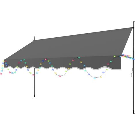 SWANEW Tenda a bracci con LED Tenda manuale Tenda retrattile senza foratura 400x120cm Grigio (1/5)