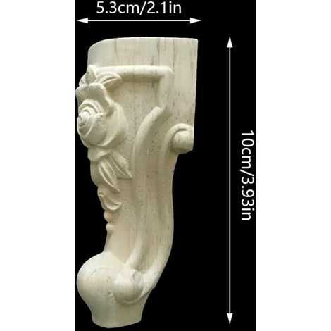Lot de 4 pieds de meubles en bois - 10 cm - Style européen - En bois massif sculpté - Décoration pour canapé, chaise, lit, armoire (1/5)