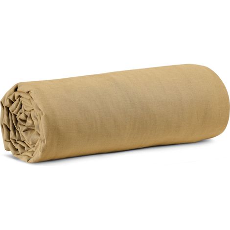 VIVARAISE - Drap housse Vivaraise Calita - Coton 100%, doré (Gold), taille 180x200 cm avec bonnet 30 cm (1/4)