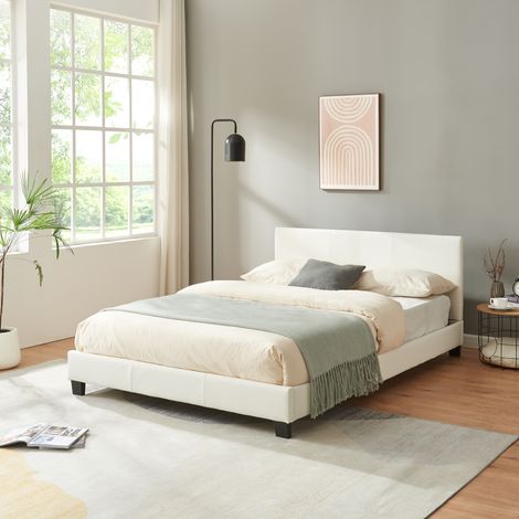 Letto Francese a Testiera Alta 140x200 cm Rivestimento in Similpelle Bianco Corium