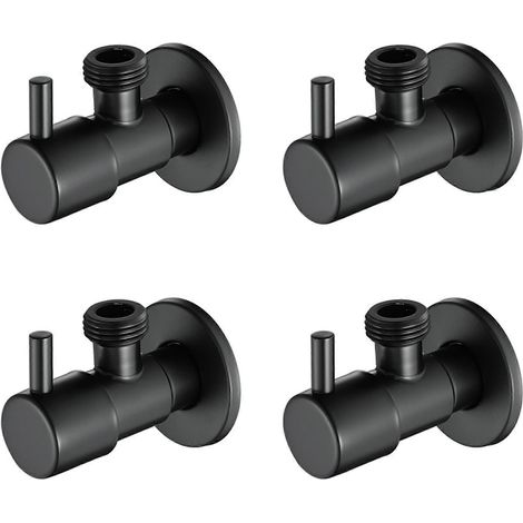 robinets d'arrêt d'eau d'angle noirs en acier inoxydable 304, étanches, pour eau chaude et froide, accessoires de salle de bain. (1/5)