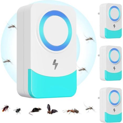 4 teiliges Ultraschall Schädlingsbekämpfungsset, effektives Mittel zur Abwehr von Mücken, Insekten und anderen Schädlingen in Innenräumen, gegen (1/4)