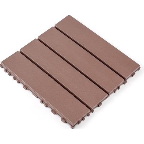 Dalles terrasse clipsables 30,5 x 30,5 cm lot de 44, résistantes à l'eau, pour balcon, patio et intérieur, rouge et marron CHICFURN (1/5)