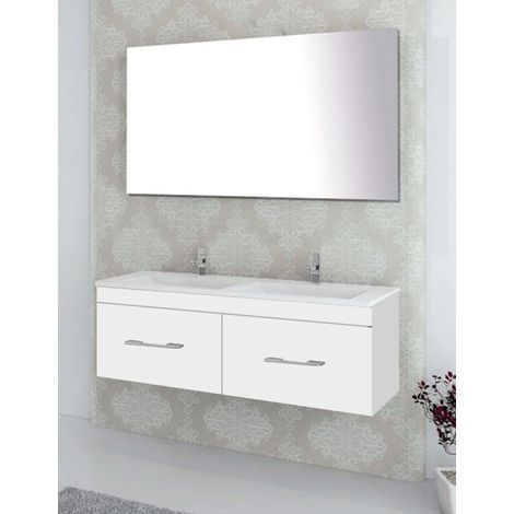 Conjunto de Baño Suspendido Florencia cajones - 8 colores distintos -14 medidas - incluye mueble, lavabo y espejo - Blanco 120 x 45 cm 2 Senos (1/3)