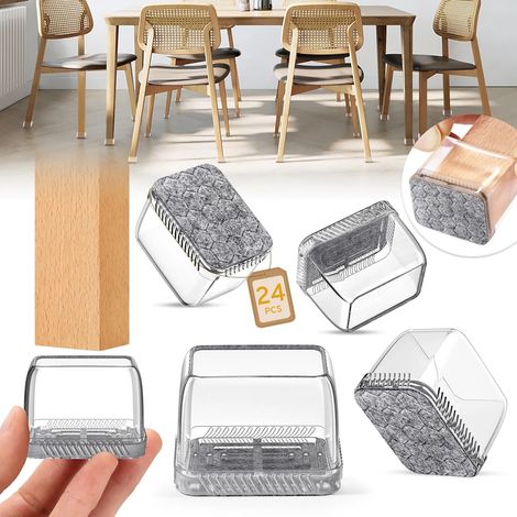 Lot de 24 patins rectangulaires antidérapants en feutre pour pieds de chaise, adaptés aux sols durs. Protection optimale grâce à leurs embouts en silicone. (1/5)