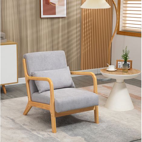 Fauteuil de détente 61x78x76 cm gris en polyester effet velours avec accoudoirs et coussin lombaire (1/5)