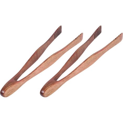 Pinces de Service en Bois Marron 2pcs Anti-brûlure Cuisine et Barbecue, Accessoire Pratique pour Restaurant et Thé de L'après-midi (1/5)
