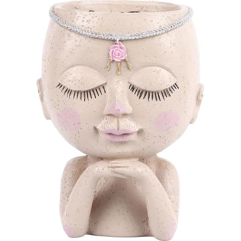 Pot De Fleur De Visage, Pot De Jardinière De Tête, Jardinière Succulente, Jardinière De Cactus en Résine Mignonne avec Yeux Fermés, Utilisation Intérieure Et Extérieure (1/5)