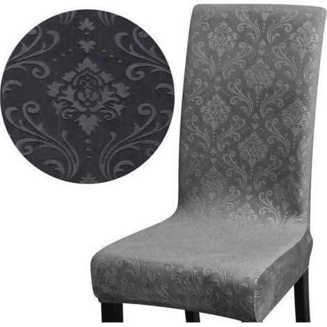 Housse De Chaise - Velours Épais Gaufré - Gris Foncé - Pour Chaises Standard - 1 Pièce (1/5)