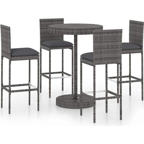 Maison Exclusive - Set da Bar da Giardino 5 pz con Cuscini in Polyrattan Grigio (1/5)