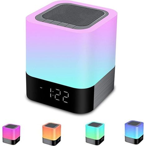 Tragbarer Bluetooth-Lautsprecher mit LED-Nachttischlampe und Wecker (1/5)