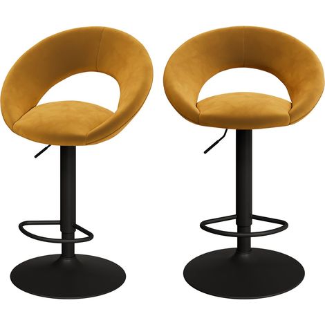 Set de 2 sillas de bar en metal negro y terciopelo curry 61/76,5 cm - Cloclo
