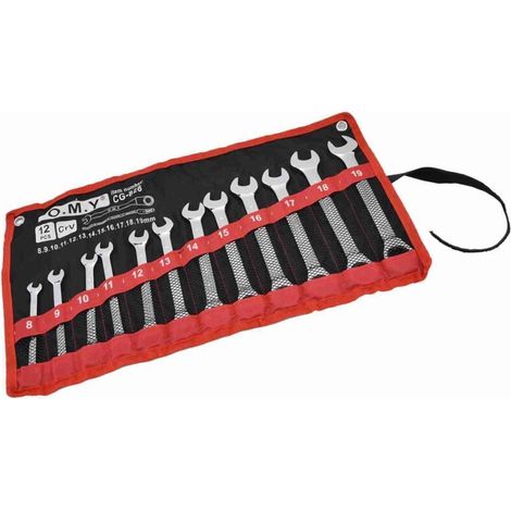 Jeu de 12 Clés à Cliquet Métriques en Acier au Chrome Vanadium 8-19 Mm avec Sac de Rangement (tête fixe) (1/4)