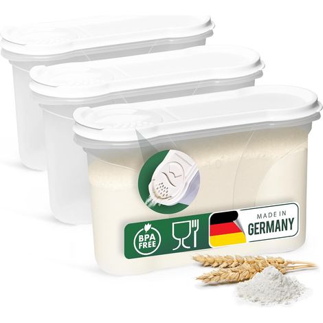 Lot de 3 boîtes de conservation à saupoudrer 1,3 l – Dimensions (L x l x h) : 22 x 13 x 8,5 cm – Boîte avec couvercle de 1 l pour céréales, farine, sucre, boîtes de cuisine (1/5)