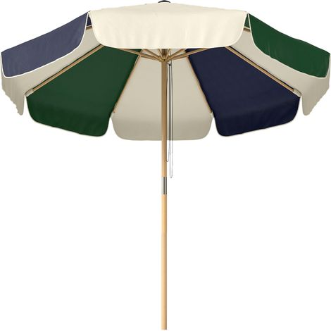 Parasol de jarden avec structure effet bois, toile bicolore à 8 baleenes, protection UV 30+, parfait pour profiter de l'ombre et de la protection solaire dans votre jardin, sur votre balcon ou à la... (1/5)