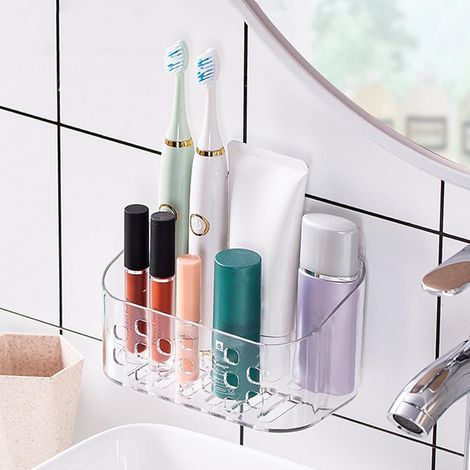 Kleines selbstklebendes Duschregal aus Kunststoff, Badezimmerhalter ohne Bohren, transparenter Organizer, wandmontierter Duschkorb zur Aufbewahrung von Shampoo, Gel, Küchengewürzen und Kleinigkeiten (1/5)
