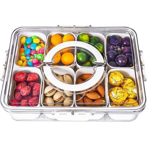 Caja de snacks individual, cajón compartimentado con tapa y tirador, cajón con 8 compartimentos extraíbles, cajas de snacks reutilizables para especias, dulces, frutas, frutos secos, patatas fritas y  (1/4)