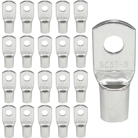 20 Cosses Circulaires SC50-8, Cuivre Zingué, 50mm² M8  Cosses tubulaires haute conductivité  Pour batteries, onduleurs, motos, voitures et installations électriques. (1/5)