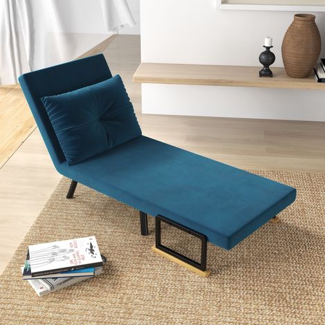 Divano letto convertibile 4 in 1, poltrona singola pieghevole, schienale e cuscino regolabili in 5 posizioni, 63x73x81 cm, blu