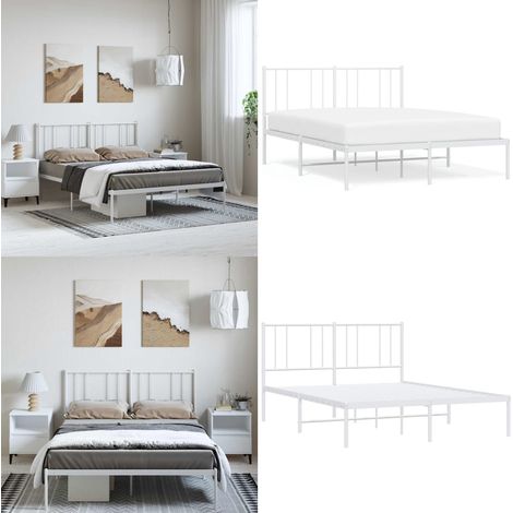 Cadre de lit métal sans matelas et tête de lit blanc 135x190 cm - Cadre De Lit - Lit Double - Lit Metal - Lit Blanc - Meuble Chambre - Home & Living (1/5)