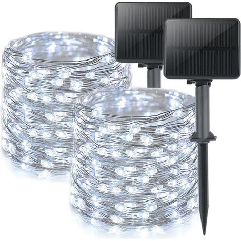 2er-Set Solar-Lichterketten für den Außenbereich, 16 m – 160 warmweiße LEDs – Wasserdicht mit 8 Modi – Dekoration für Garten, Terrasse, Hochzeit – 160 LEDs – Crezuo