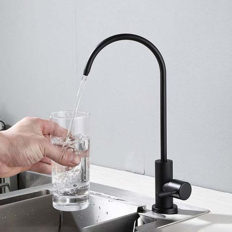 Black Kitchen Faucet Premium Stainless Steel, 360° Rotation, Single Cold Drinking Water Faucet, Gentle Splash-Free Design - Maximum Hygiene (1/5)
