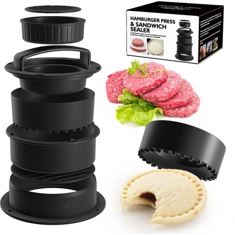 Presse A Hamburgers - 4 En 1 Coupe Sandwichs Scelleuse Faconnage Steaks - Noir - ABS - 1 Unite (1/3)