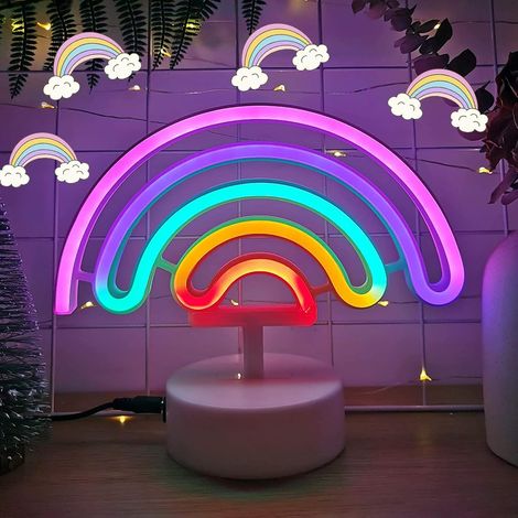 Enseigne Lumineuse, LED Arc en ciel Veilleuse Néon Nuit Signes, Lampes Neon Batterie/USB Nuit Décoration avec Socle pour Bar, Table, Chambre d'enfant, Éclairage de Noël, Cadeau (1/5)