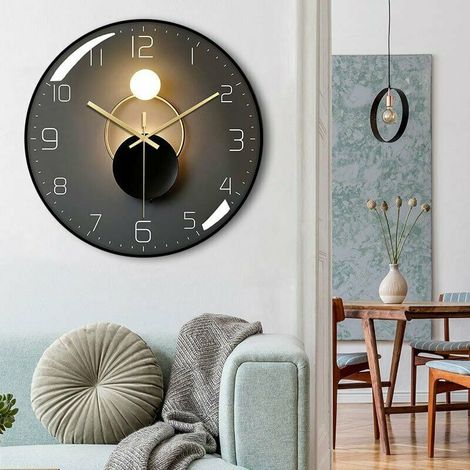 Horloge murale lumineuse - Radio pilotée - 4 LED bleues - Capteur d'obscurité - 3 modes d'éclairage : permanent/éteint ou automatique - 30 cm