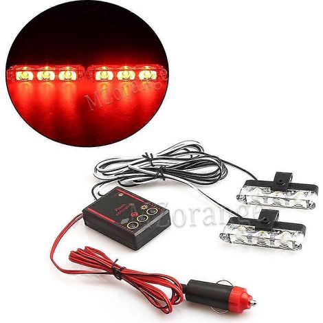 Lampe stroboscopique 2x3, gyrophare d'urgence FSO, lampe de signalisation LED, stroboscope, lampe de police, 12 V, 6 W, clignotant LED pour voiture, allume-cigare - Rouge (1/5)