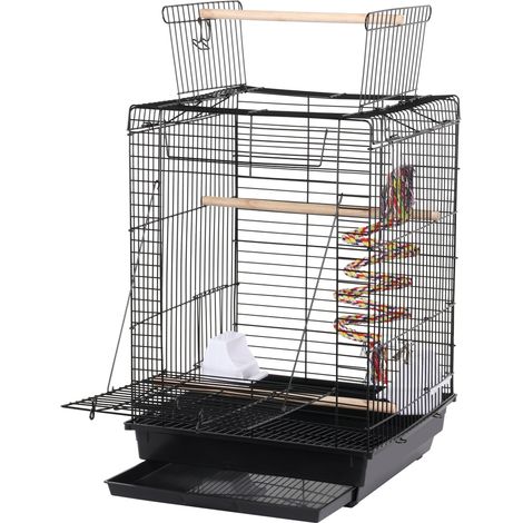 Yaheetech Gabbia per Uccelli Pappagalli Inseparabili Voliera in Metallo con Tetto Apribile Posatoio in Legno e Giocattolo 40 x 40 x 58 cm Nero (1/5)