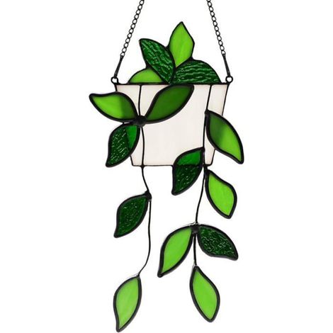 Panneau Vitrail Plante - Décoration Murale en Verre Teinté Découpé à la Main - Pour Fenêtre Balcon Intérieur - Lot de 1 (1/5)